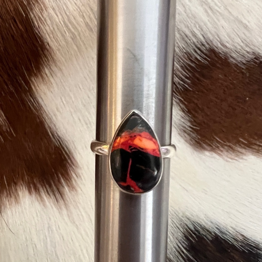 ❤️ Fire Dahlia Kingman Turquoise Teardrop Ring 925 Navajo Southwestern Size 7.75 - Picture 4 of 14